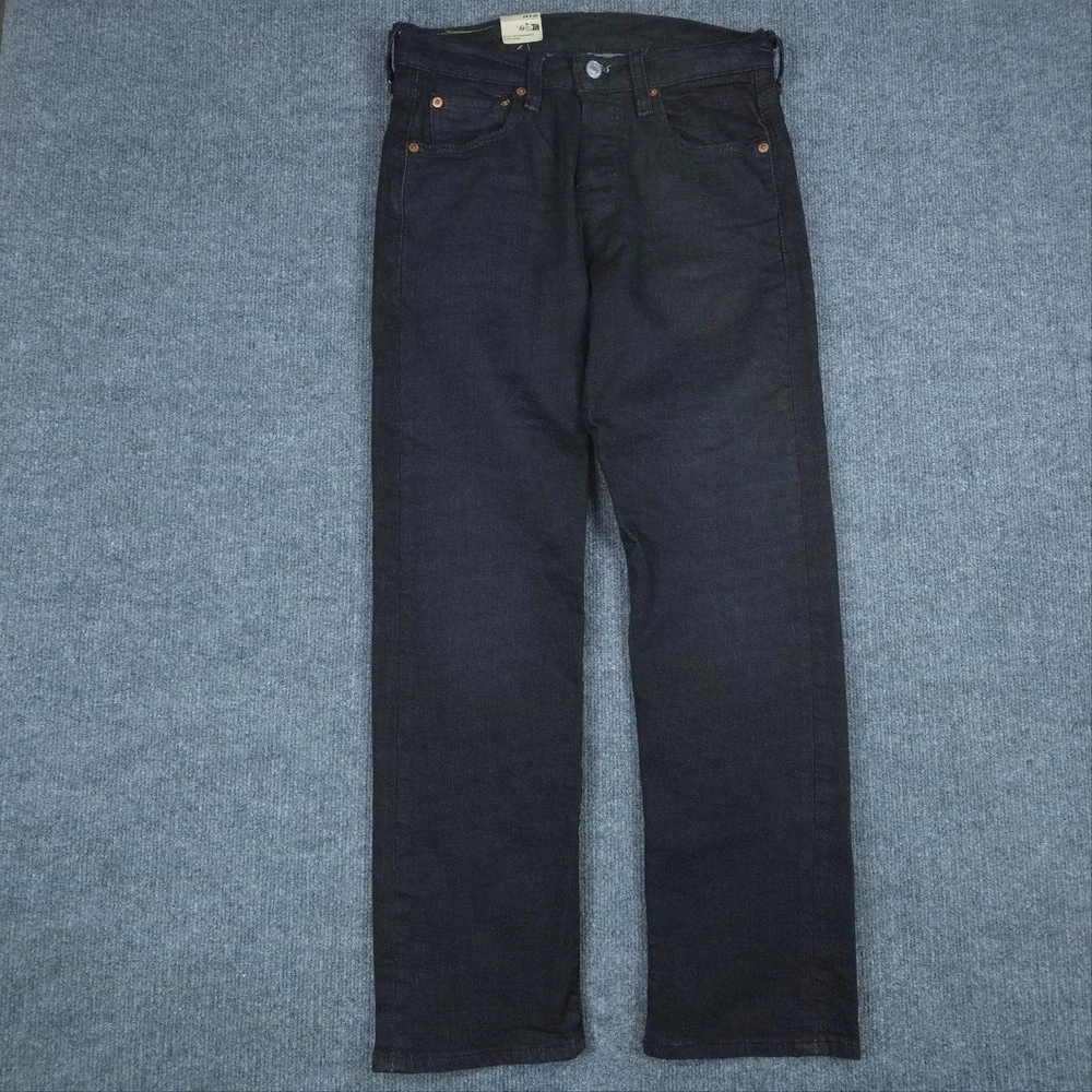 Levis 501 Jeans Mens 29x30 Black Straight Button Fly Denim NWT Irregular